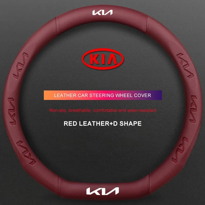 3D Embossed Genuine Leather Steering Wheel Cover For Kia