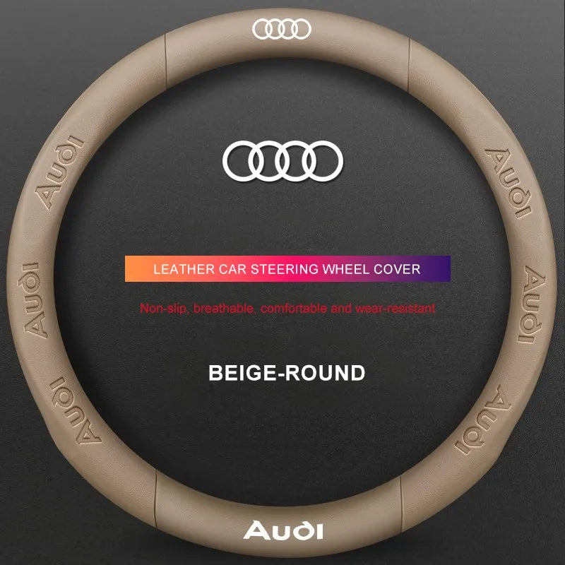 3D Embossed Genuine Leather Steering Wheel Cover For Audi