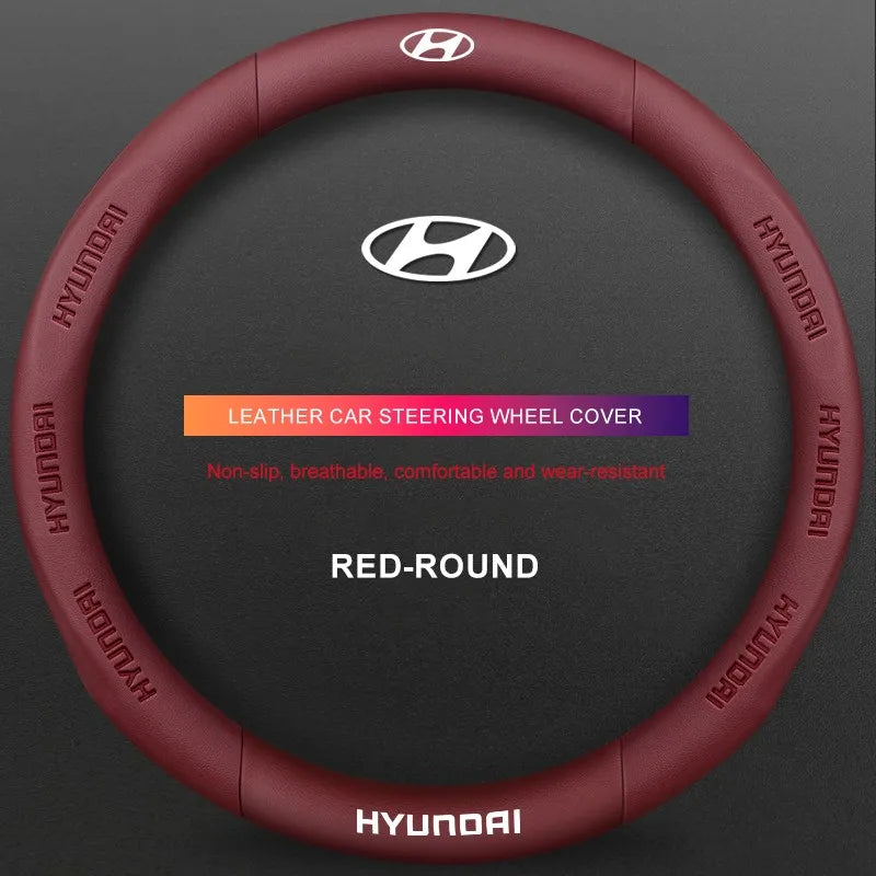 3D Embossed Genuine Leather Steering Wheel Cover For Hyundai