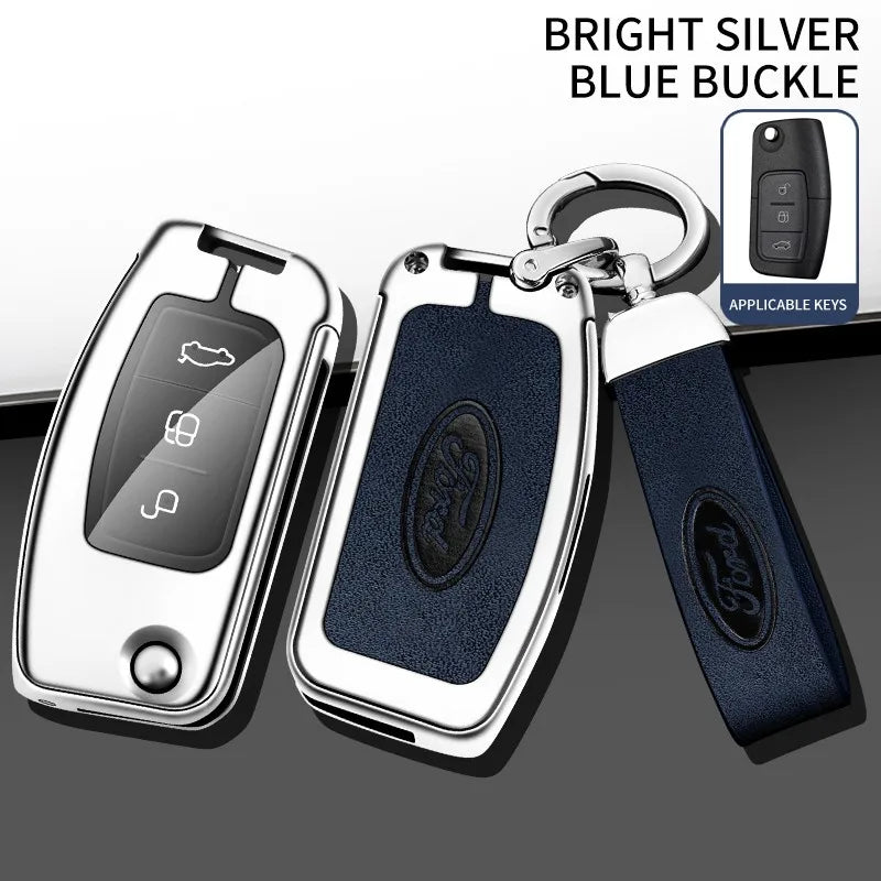 Zinc alloy genuine leather car key case for Ford series