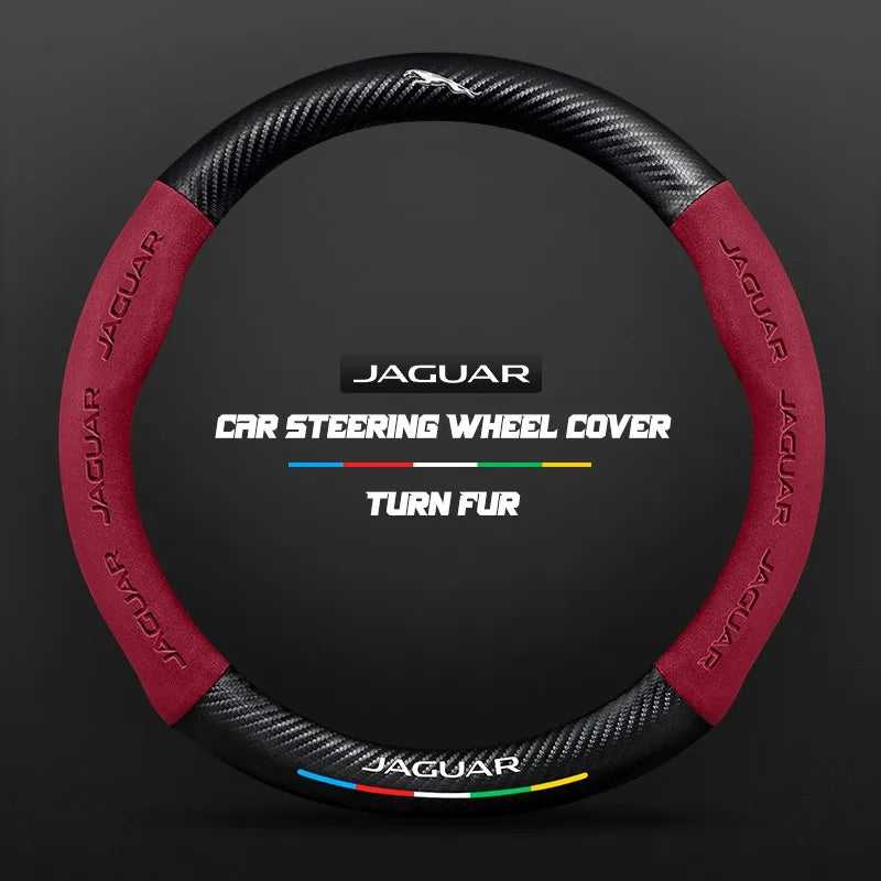 Car steering wheel cover in carbon fiber suede style suitable for Jaguar