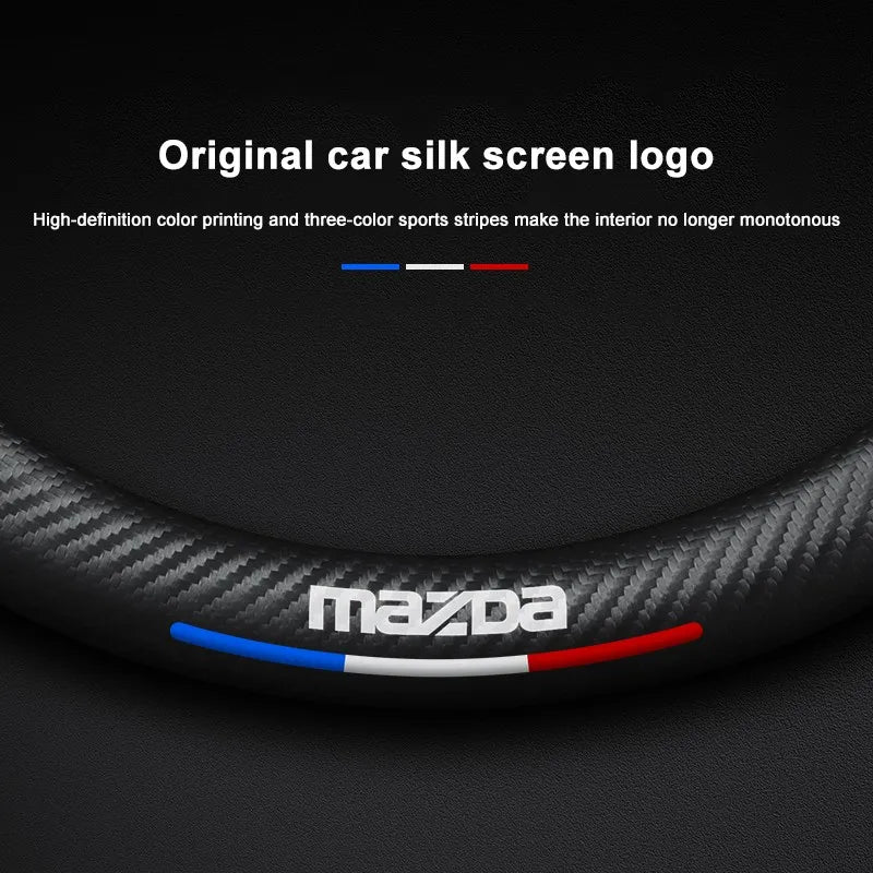 Carbon fiber genuine leather car steering wheel cover for Mazda