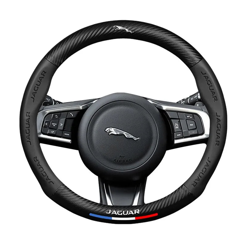 Carbon fiber genuine leather car steering wheel cover for Jaguar