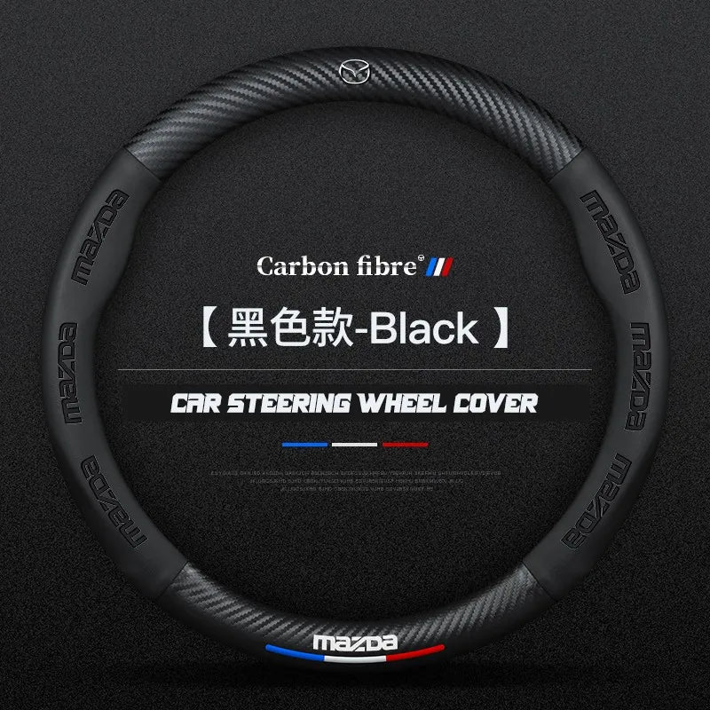 Carbon fiber genuine leather car steering wheel cover for Mazda
