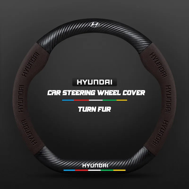Car steering wheel cover in carbon fiber suede style suitable for Hyundai