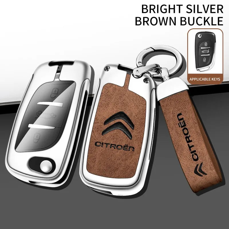 Zinc alloy genuine leather car key case for Citroen series