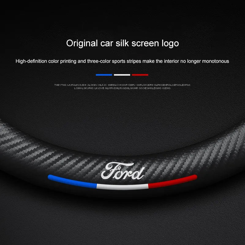 Carbon fiber genuine leather car steering wheel cover for Ford