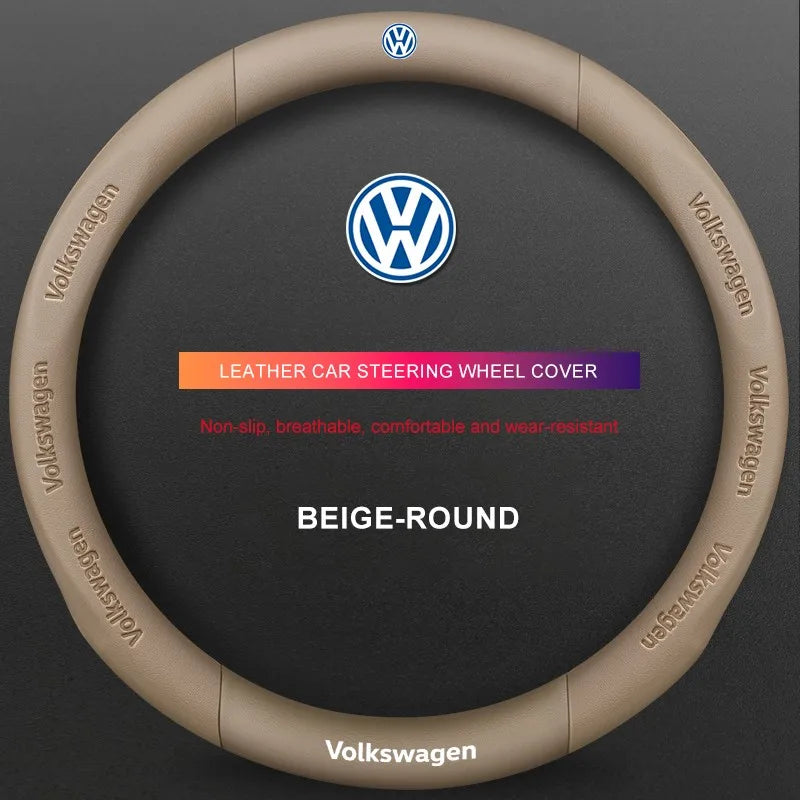 3D Embossed Genuine Leather Steering Wheel Cover For Volkswagen
