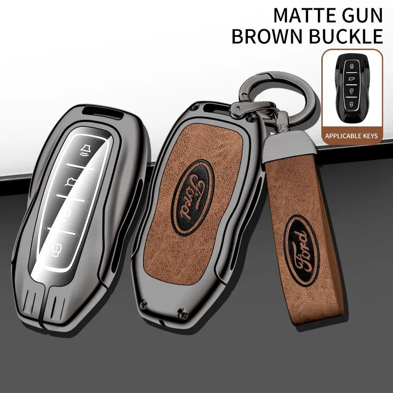 Zinc alloy genuine leather car key case for Ford series