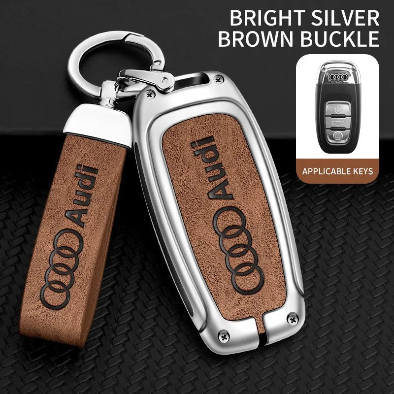 Zinc alloy genuine leather car key case for Audi series