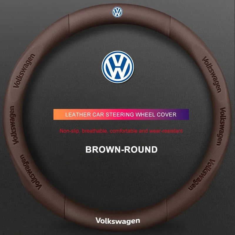 3D Embossed Genuine Leather Steering Wheel Cover For Volkswagen