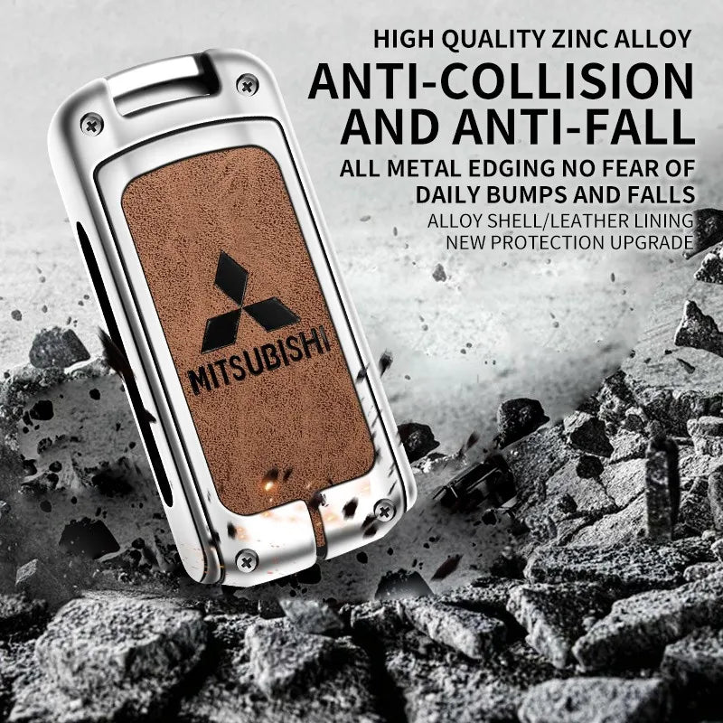 Zinc alloy genuine leather car key case for Mitsubishi series