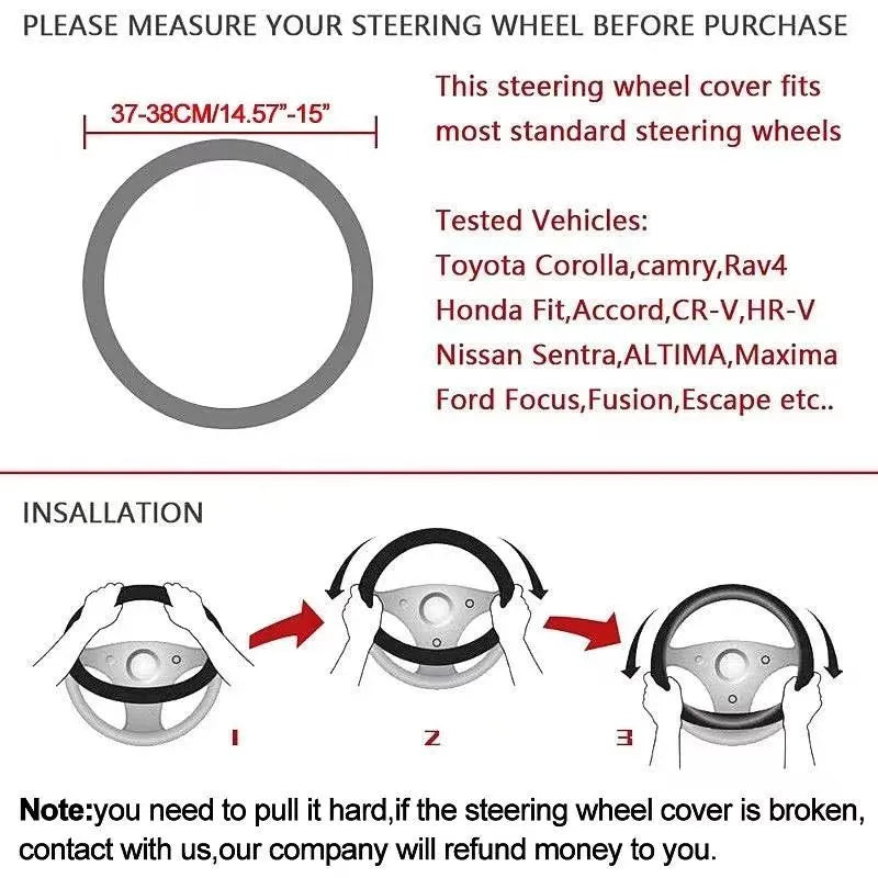 Carbon fiber genuine leather car steering wheel cover for Maserati