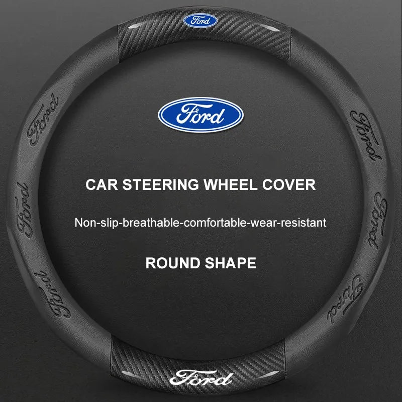 3D Embossed Genuine Leather Steering Wheel Cover For Ford