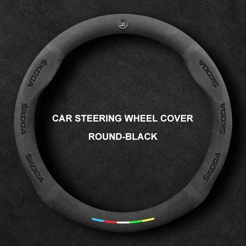 Alcantara Suede 3D Embossed Steering Wheel Cover For Skoda