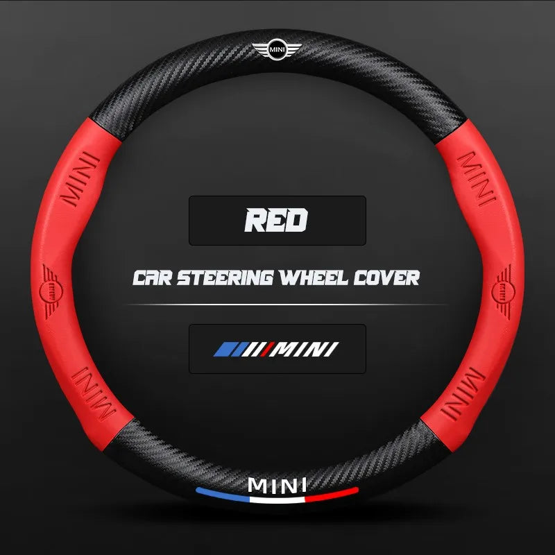 Carbon fiber genuine leather car steering wheel cover for MINI