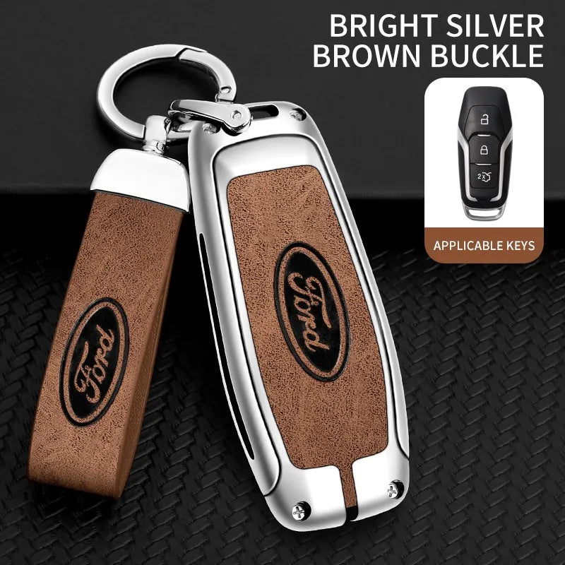 Zinc alloy genuine leather car key case for Ford series