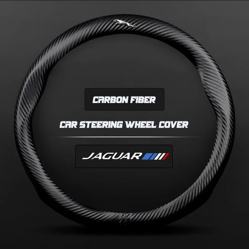 Carbon fiber genuine leather car steering wheel cover for Jaguar