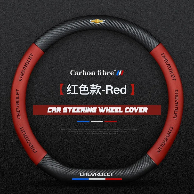 Carbon fiber genuine leather car steering wheel cover for Chevrolet