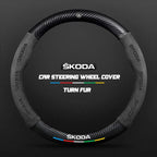 Car steering wheel cover in carbon fiber suede style suitable for Skoda