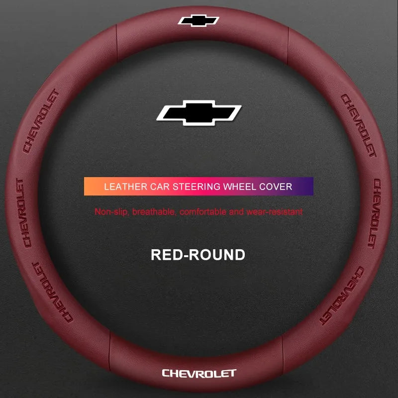 3D Embossed Genuine Leather Steering Wheel Cover For Chevrolet