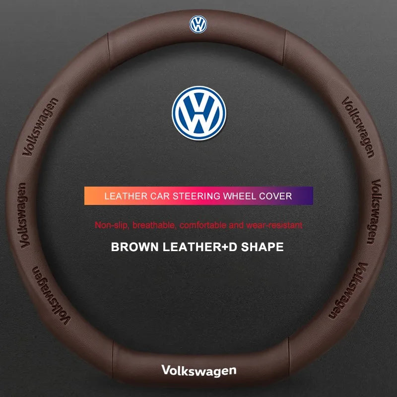 3D Embossed Genuine Leather Steering Wheel Cover For Volkswagen