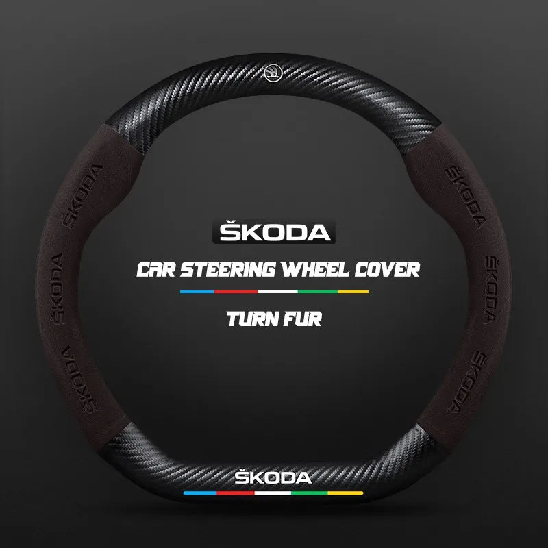 Car steering wheel cover in carbon fiber suede style suitable for Skoda