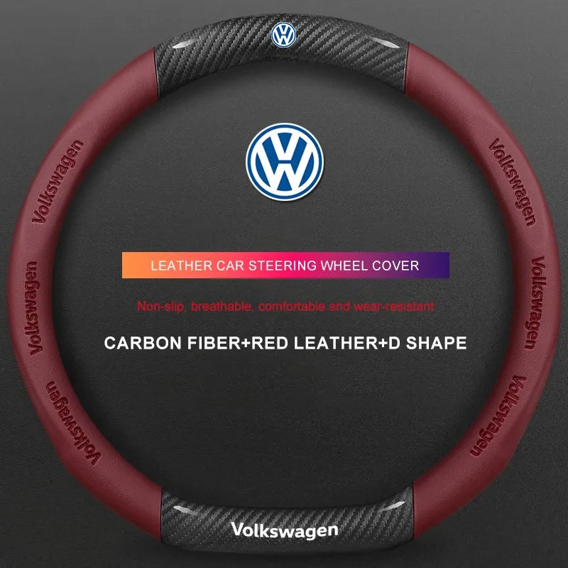 3D Embossed Genuine Leather Steering Wheel Cover For Volkswagen