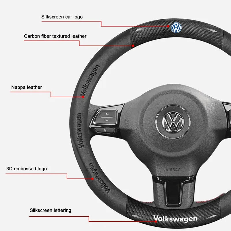 3D Embossed Genuine Leather Steering Wheel Cover For Volkswagen