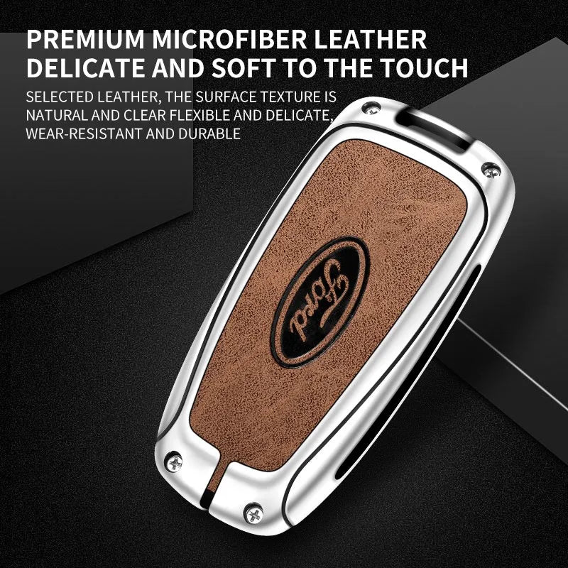 Zinc alloy genuine leather car key case for Ford series