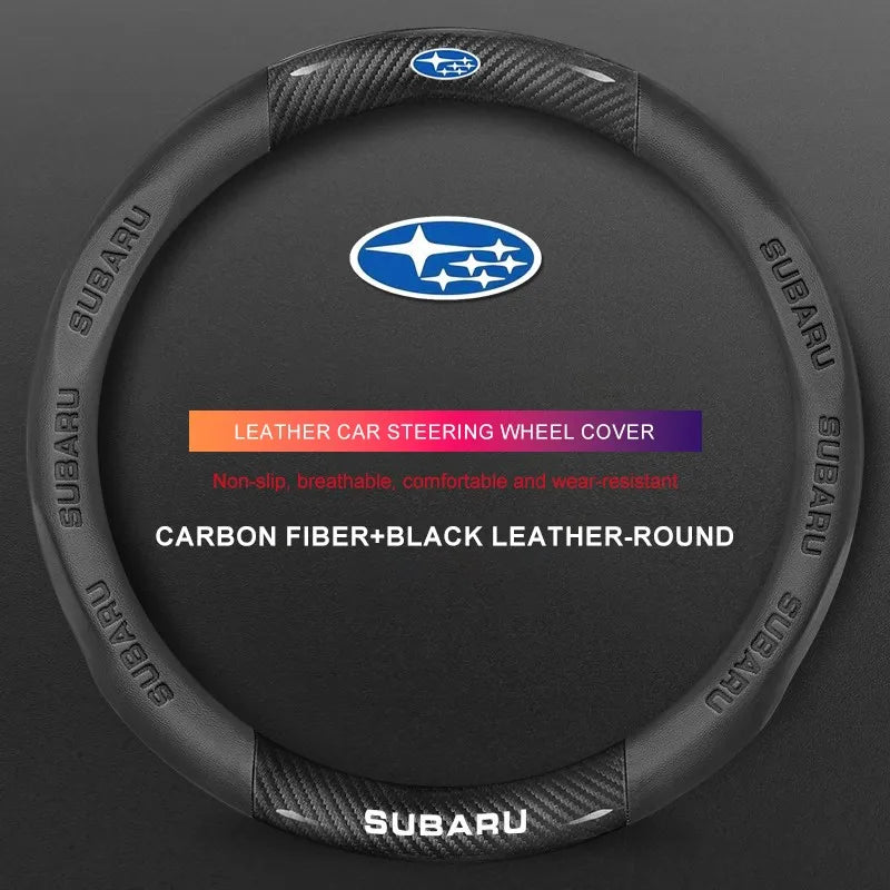 3D Embossed Genuine Leather Steering Wheel Cover For Subaru