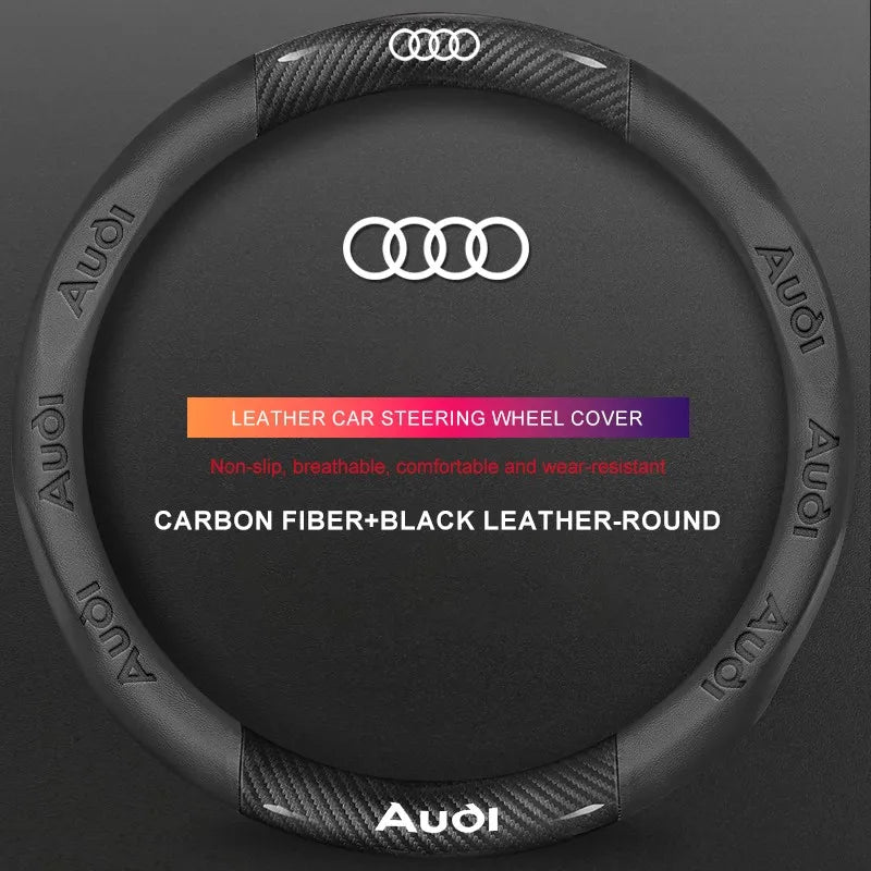 3D Embossed Genuine Leather Steering Wheel Cover For Audi