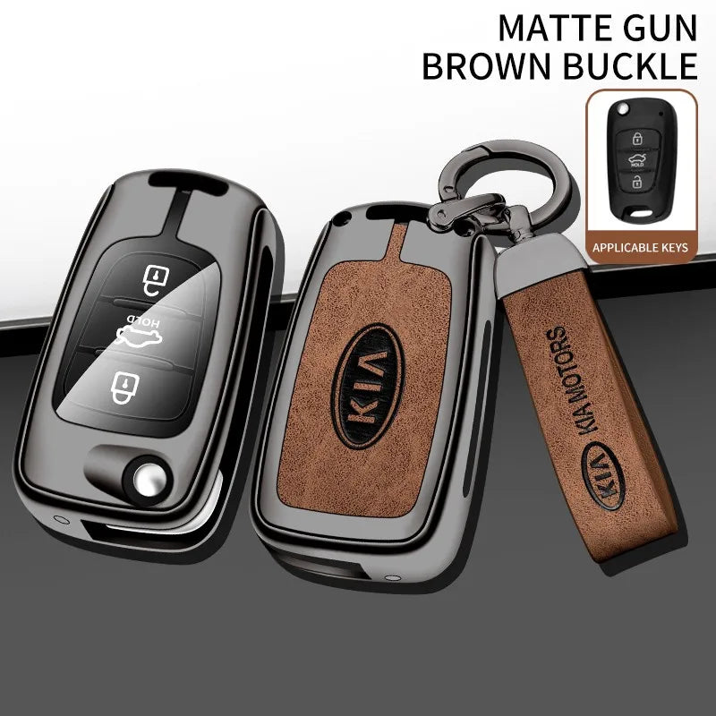 Zinc alloy genuine leather car key case for Kia series