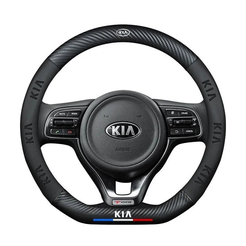 Carbon fiber genuine leather car steering wheel cover for Kia