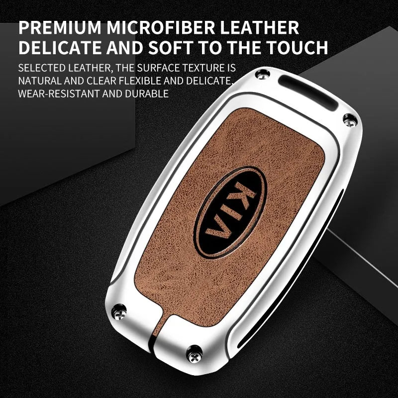 Zinc alloy genuine leather car key case for Kia series