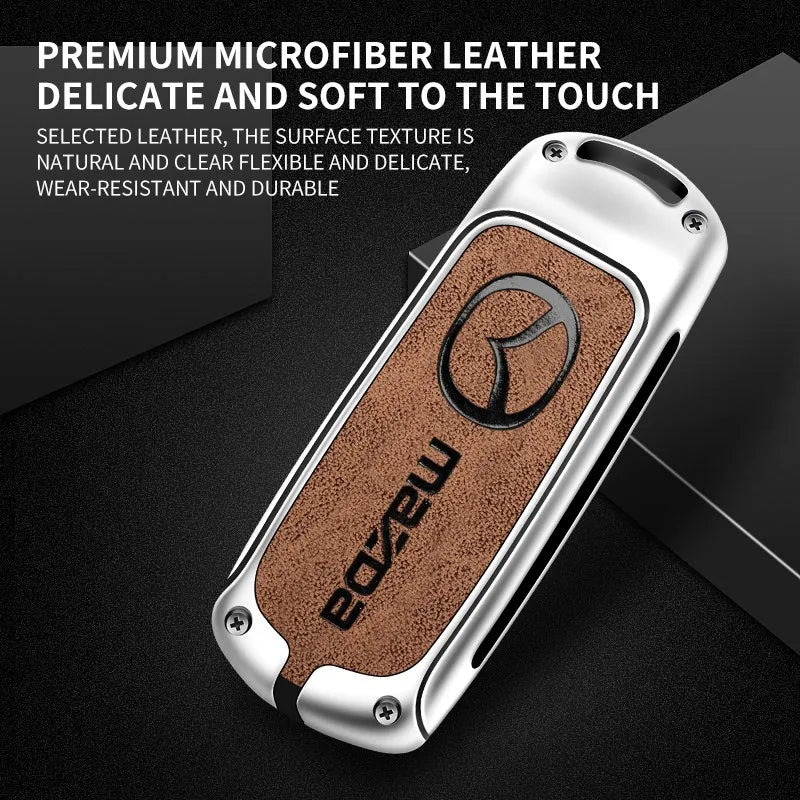 Zinc alloy genuine leather car key case for Mazda series
