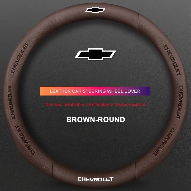 3D Embossed Genuine Leather Steering Wheel Cover For Chevrolet