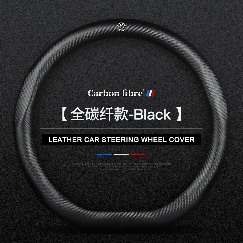 Carbon fiber genuine leather car steering wheel cover for Volkswagen