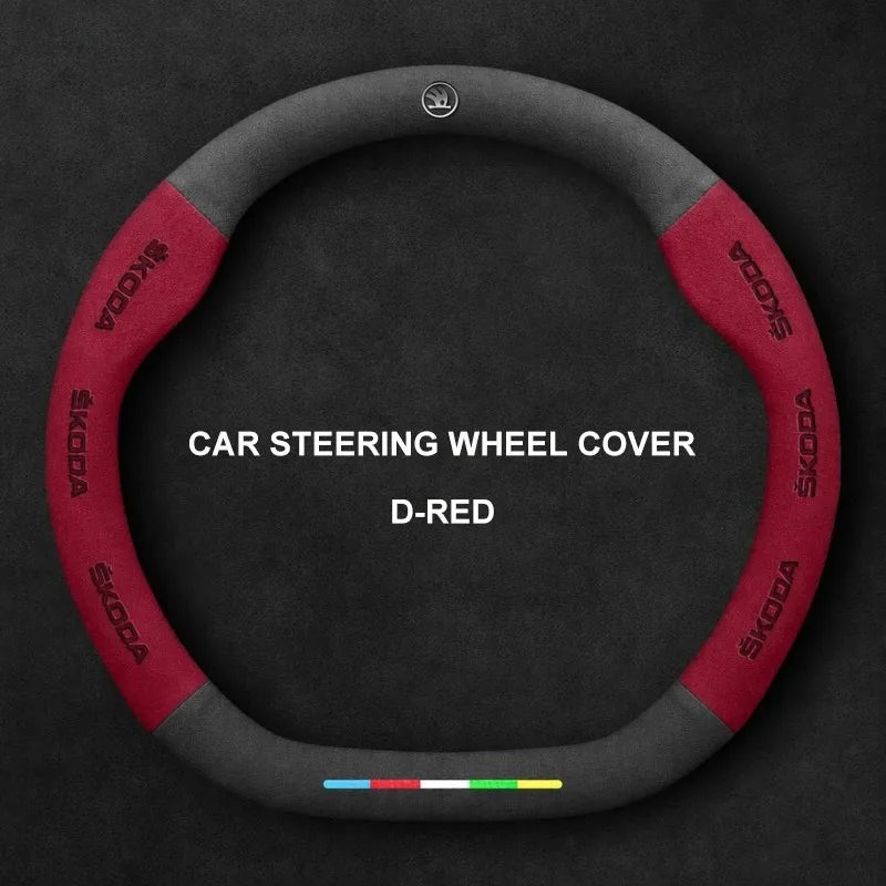 Alcantara Suede 3D Embossed Steering Wheel Cover For Skoda