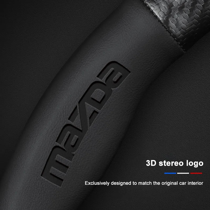 Carbon fiber genuine leather car steering wheel cover for Mazda