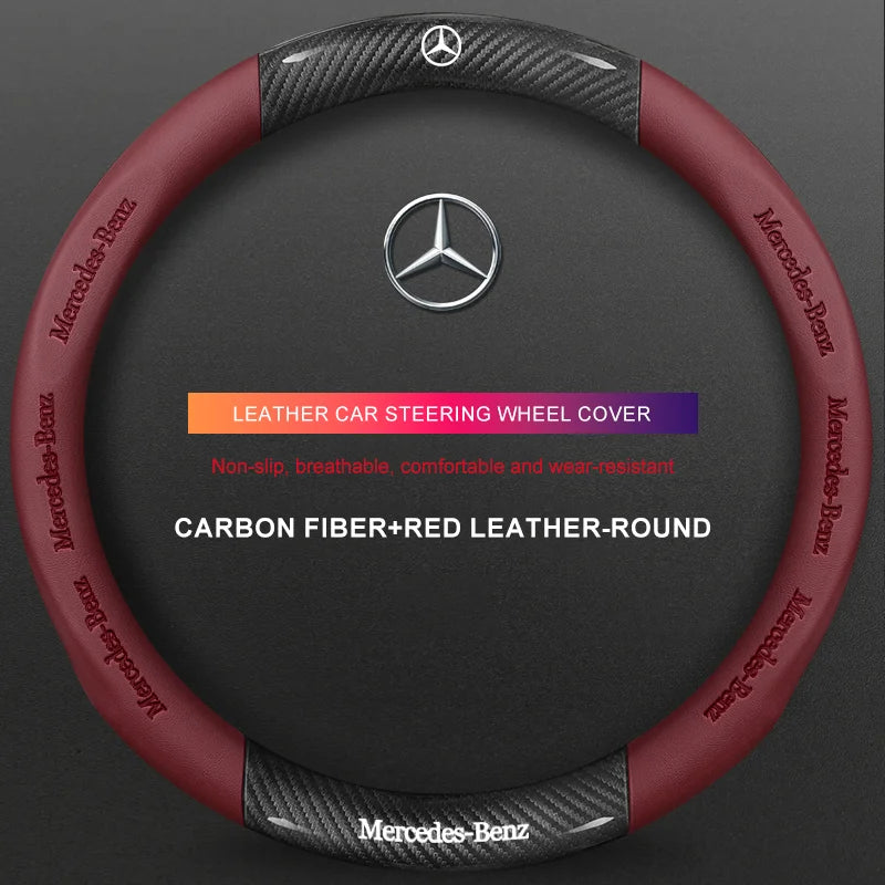 3D Embossed Genuine Leather Steering Wheel Cover for Mercedes-Benz