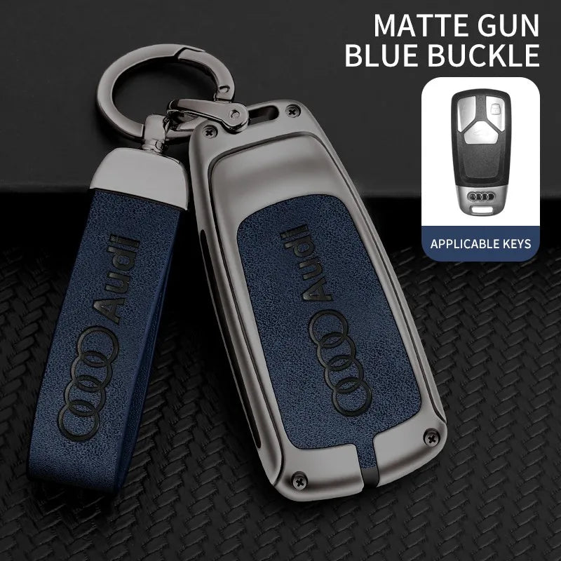 Zinc alloy genuine leather car key case for Audi series