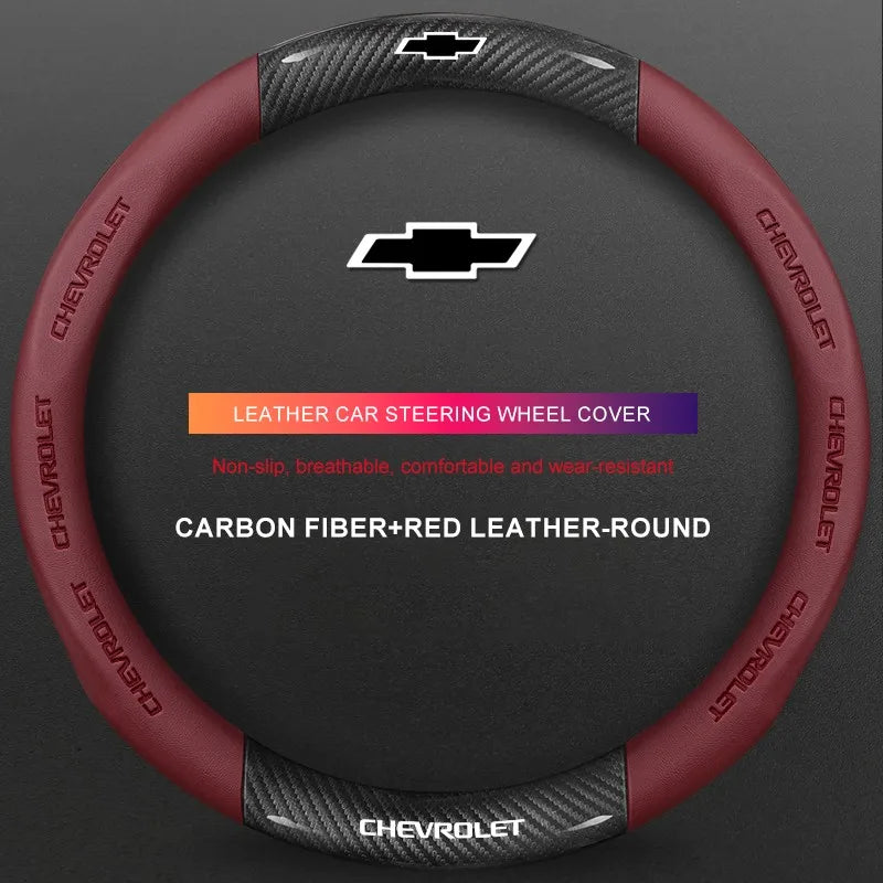 3D Embossed Genuine Leather Steering Wheel Cover For Chevrolet