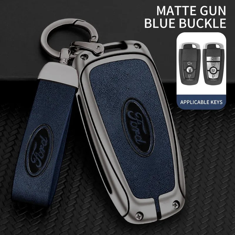 Zinc alloy genuine leather car key case for Ford series