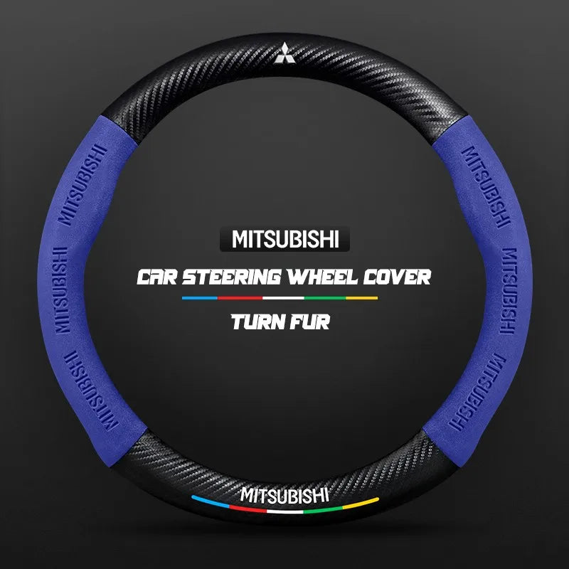 Car steering wheel cover in carbon fiber suede style suitable for Mitsubishi