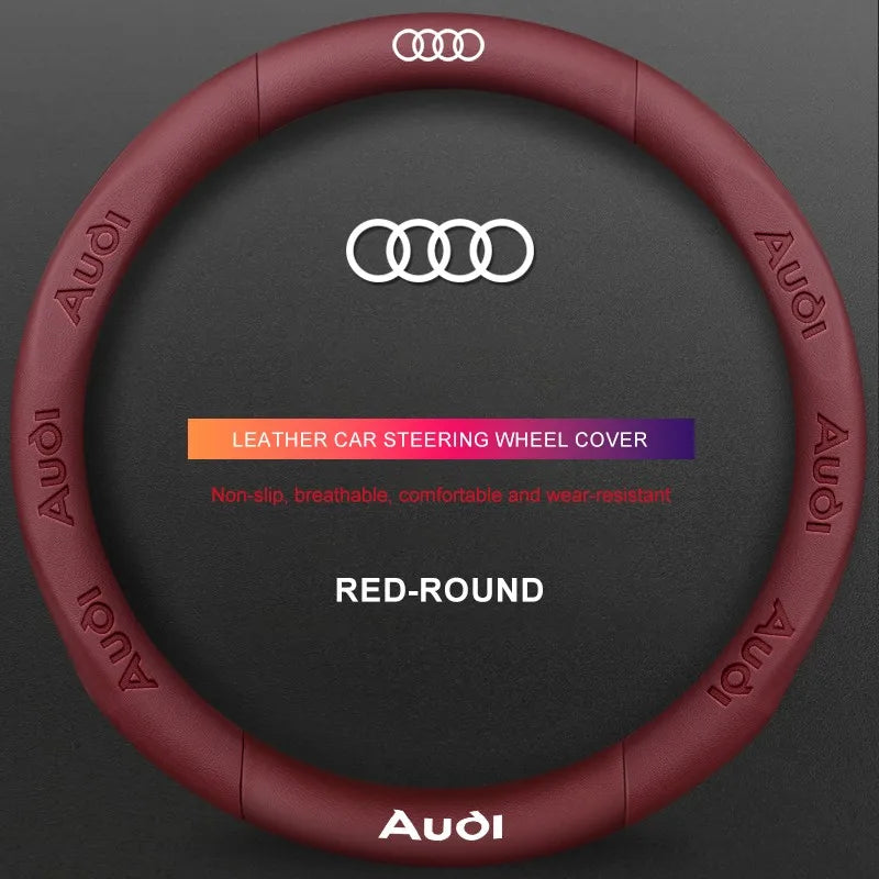 3D Embossed Genuine Leather Steering Wheel Cover For Audi