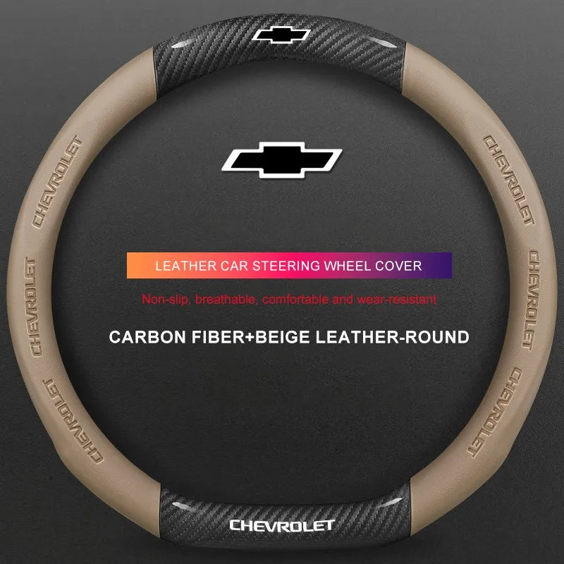 3D Embossed Genuine Leather Steering Wheel Cover For Chevrolet