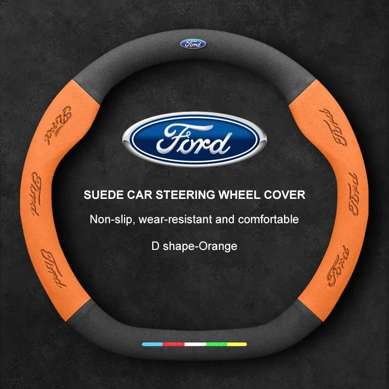 Alcantara Suede 3D Embossed Steering Wheel Cover For Ford