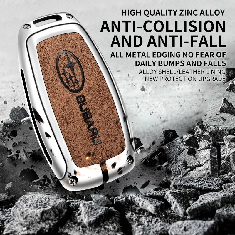 Zinc alloy genuine leather car key case for Subaru series