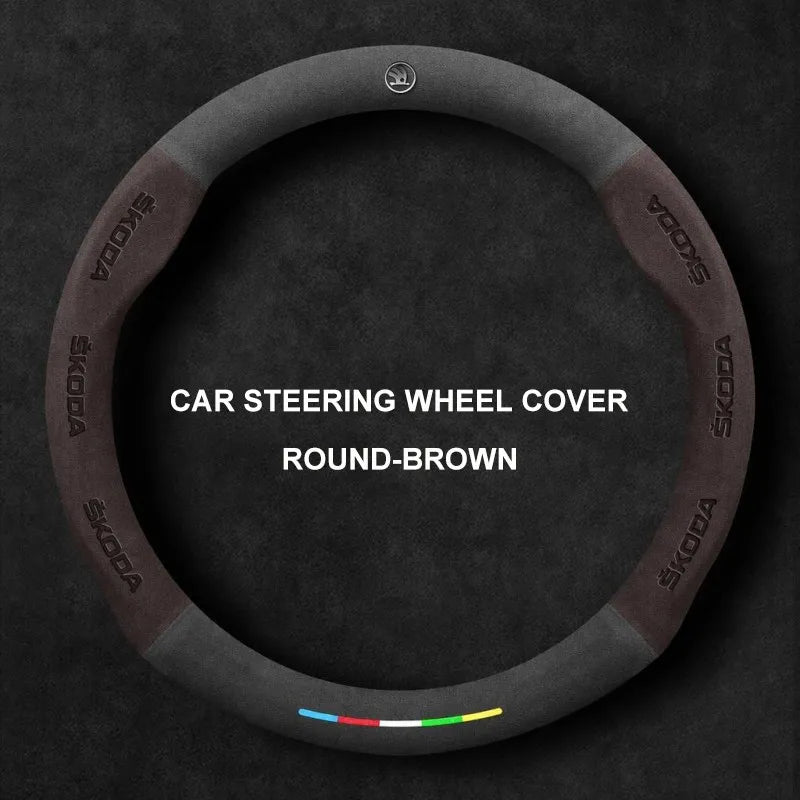 Alcantara Suede 3D Embossed Steering Wheel Cover For Skoda